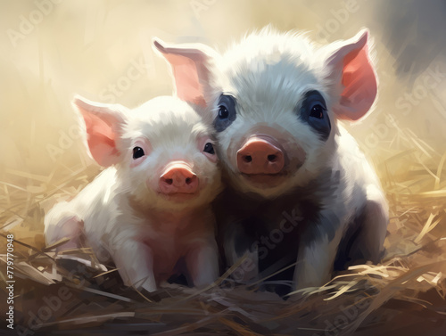 Two little pigs. Digital art.