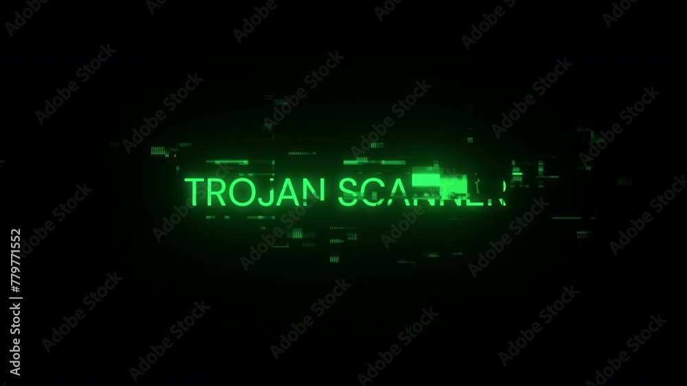 Trojan scanner text with screen effects of technological failures. Spectacular screen glitch with various kinds of interference. Looped
Trojan scanner text with screen effects of technological failures. Spectacular screen glitch with various kinds of interference. Looped