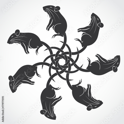 rat king, rats tied by the tail symbol, silhouette logo