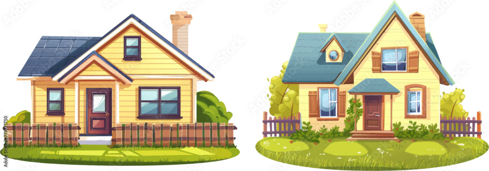 Vector home front side illustration. Real estate or private house with fence Vector home front side illustration. Real estate or private house with fence