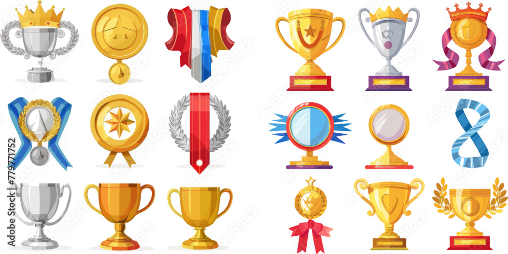 Award prize flat icon, olympic gold, silver and bronze medal with ribbon Award prize flat icon, olympic gold, silver and bronze medal with ribbon