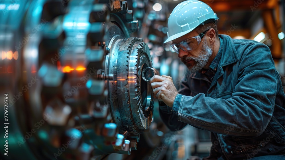 Mechanical Engineer Inspecting Machine Parts. Engineer working with machine Maintenance machine, mechanical engineering portrait working teamwork. Generative AI Mechanical Engineer Inspecting Machine Parts. Engineer working with machine Maintenance machine, mechanical engineering portrait working teamwork. Generative AI