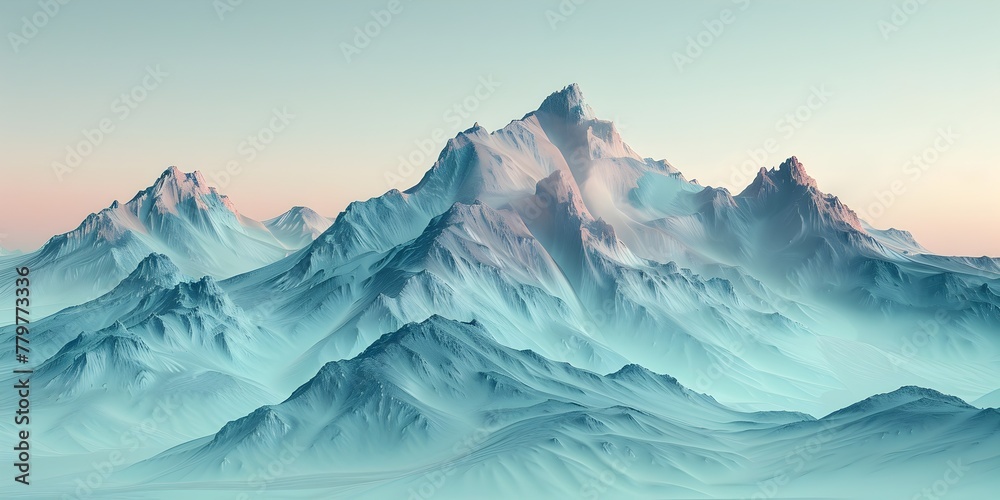 Fototapeta premium Stylized Dreamlike Mountain Landscape with Misty Peaks and Ridges in Ethereal Digital Render