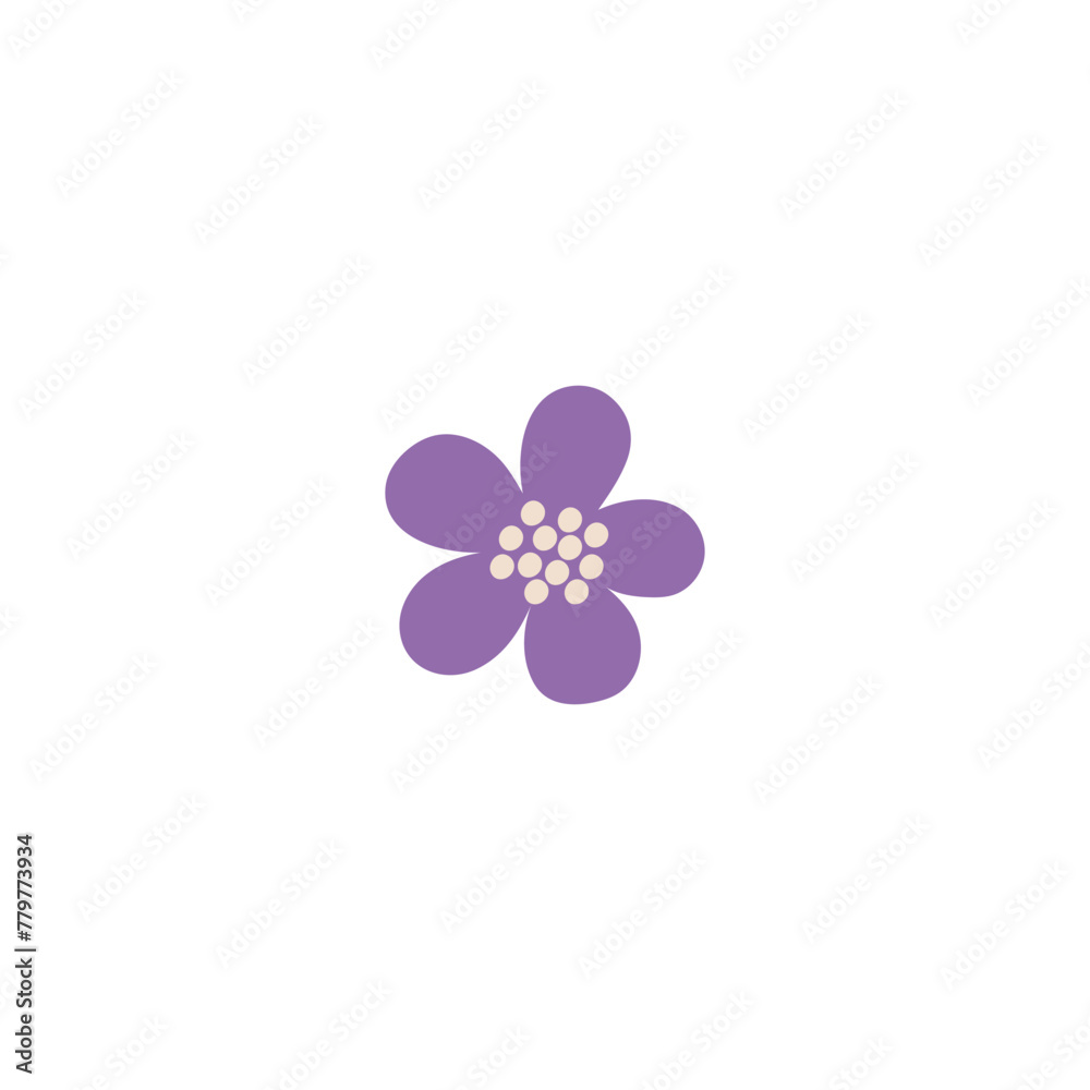Purple flower, one blossom daisy vector flat icon, funny bright hippie plant, violet chamomile floral design element Purple flower, one blossom daisy vector flat icon, funny bright hippie plant, violet chamomile floral design element