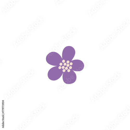 Purple flower, one blossom daisy vector flat icon, funny bright hippie plant, violet chamomile floral design element