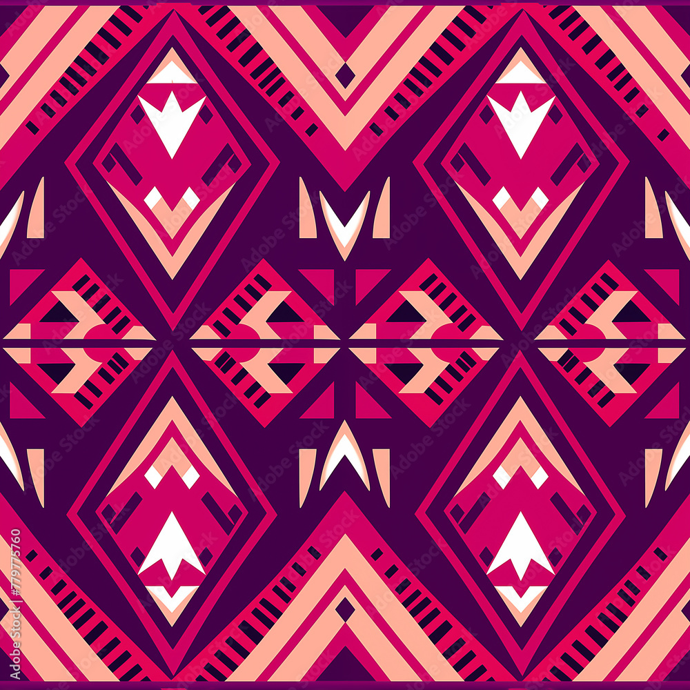 repeating seamless pattern of magenta and pink with tribal patterns, and star design in the middle repeating seamless pattern of magenta and pink with tribal patterns, and star design in the middle