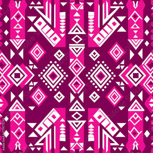 repeating seamless pattern of magenta and pink with tribal patterns, and star design in the middle