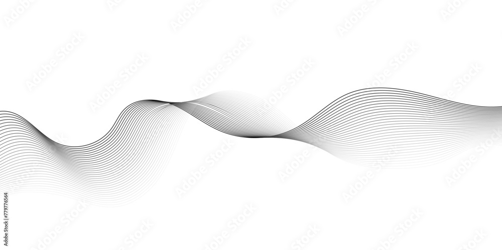 Vector wavy grey lines flowing smooth digital futuristic technology curve ocean black gradient color on transparent background. Design for technology, science, music, sound, banner, poster, modern.