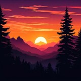 the Sunset over mountain range