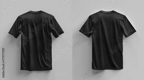 Blank black t-shirt template, front and back view. Ideal for design mockups. Simple and clear style for advertising purposes. Fashion and apparel concept. AI