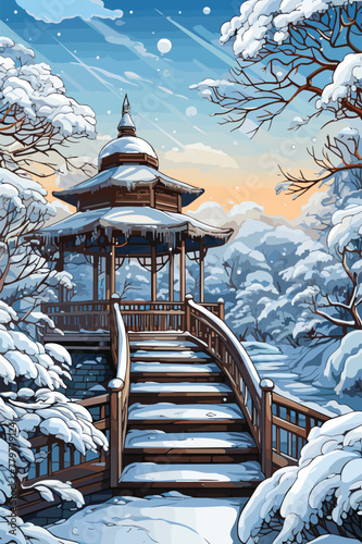 Snow-covered gazebo coloring page