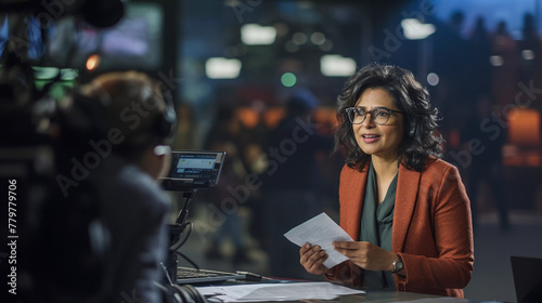 Portrait of indian female journalists working in news channel, woman journalism