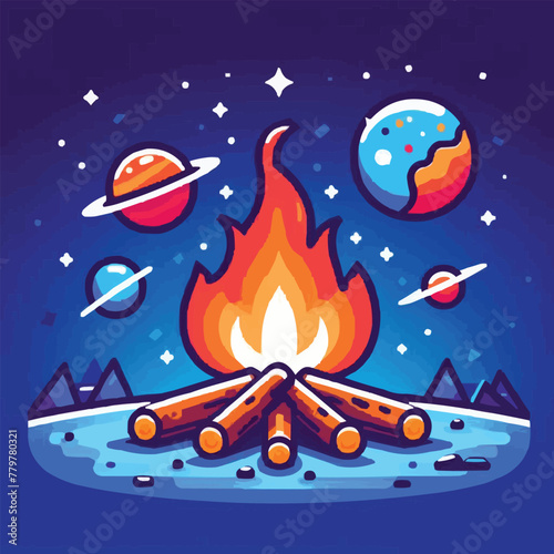 free vector Bonfire in space cartoon vector icon illustration. object nature icon concept isolated premium flat