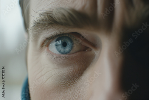 close up of a man's blue eye