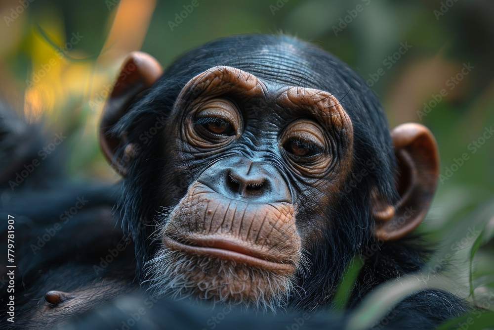 Intricate detail of a chimpanzee's ear, showcasing the textures and patterns unique to this species Intricate detail of a chimpanzee's ear, showcasing the textures and patterns unique to this species