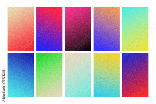 Set of blurred vibrant gradient background. Noise grain texture, colorful gradation. Soft, smooth 90s gradient © mailvelous