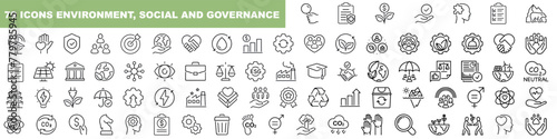 Environment nature line icons collection. ESG concept, net zero in environmental, social and governance. Vector illustration photo