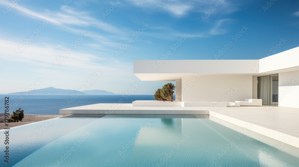 Fototapeta premium The resort has a simple and luxurious design, spacious and built with white limestone. With panoramic views of the Mediterranean Sea.