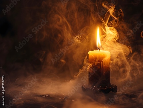 Captivating Candleholder Ablaze Smoke Tendrils Enchantingly Swirling Vintage Warmth Radiating in Mysterious Ambiance