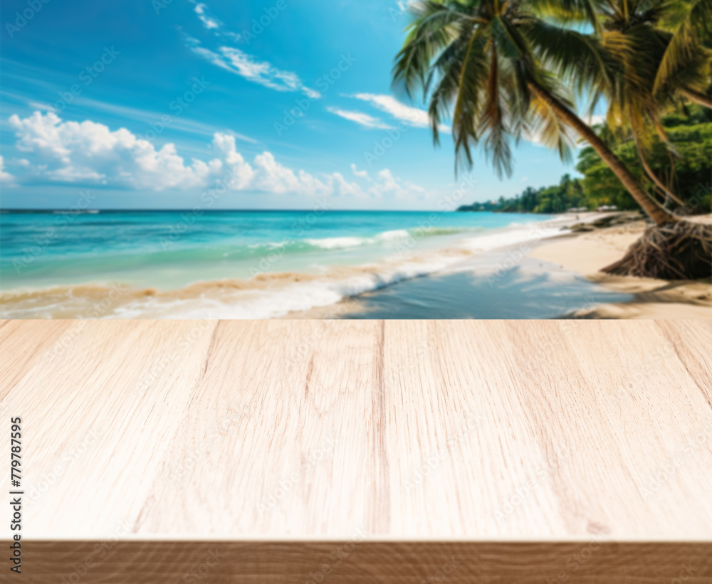 Fototapeta premium seascape with sea water, clouds and empty wooden table planks