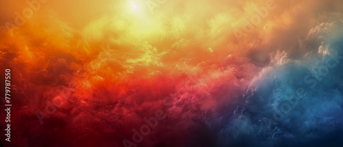 A colorful background with clouds and a sun