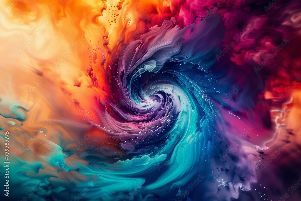 A mesmerizing blend of vibrant colors swirling together in a chaotic yet harmonious dance.