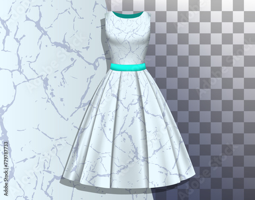 Marble pattern, classic dress 3d mockup, great design for any purposes. An example of the pattern of the dress mock up. Realistic vector illustration.