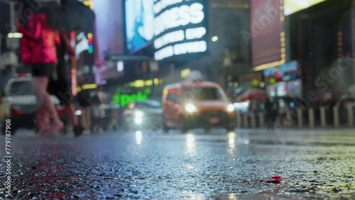 Times Square New York City at Night Reflection Downtown in the Rain