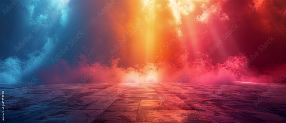 Abstract Background with a bright orange sun shining through the clouds