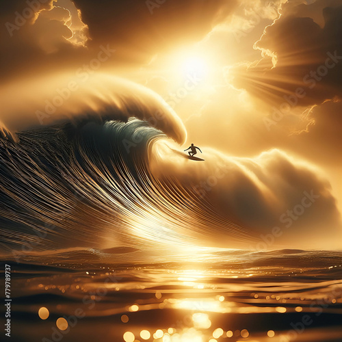 Ein Surfer auf riesiger Welle