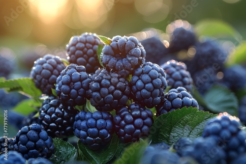 Juicy ripe blackberries with water droplets, detailed shot highlighting the freshness and natural aspect of the fruit