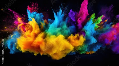 Happy Holi colorful powder explosion on black background, Happy Holi video background.