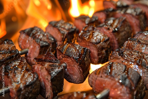 The art of grilling showcased with a succulent picanha cut its fat rendering beautifully over the open flame