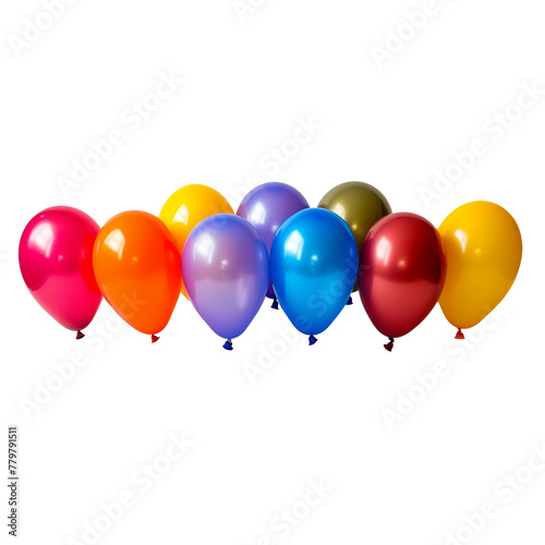 Row of Colorful Balloons on Transparent Background