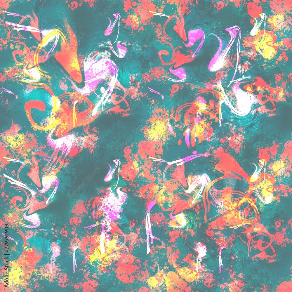 Seamless pattern with abstract paint spots and stains, acrylic, gouache and watercolor. Suitable for interior, wallpaper, fabrics, clothing, stationery.