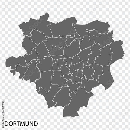 High Quality map of Dortmund is a city The Germany, with borders of the districts. Map of Dortmund for your web site design, app, UI. EPS10.