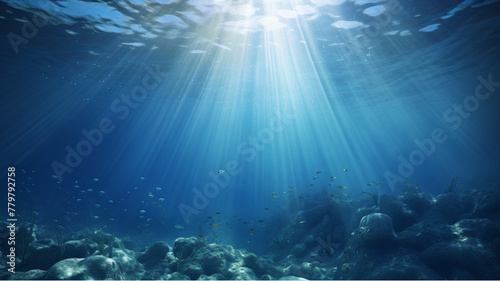 Beautiful seabed in shades of blue with algae and beautiful light © Olha