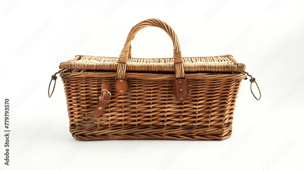Realistic photo of a picnic basket Plain white background. Realistic photo of a picnic basket Plain white background.