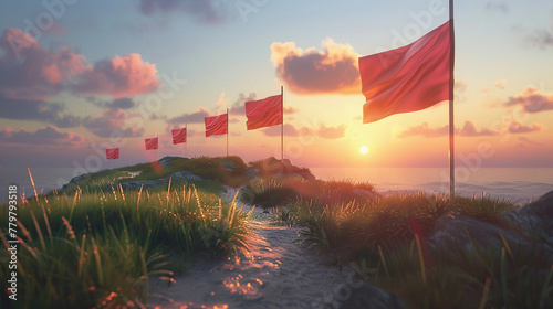 Each flag a milestone, marking the steps of progress on a path towards the horizon photo