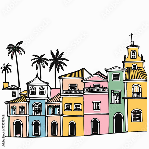 A simple flat illustration of the historic Pelourinho district in Salvador, Bahia