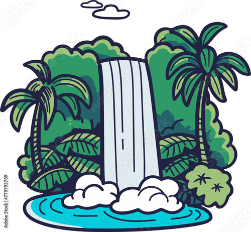A simple flat illustration of the Iguaz   Falls surrounded by tropical rainforest