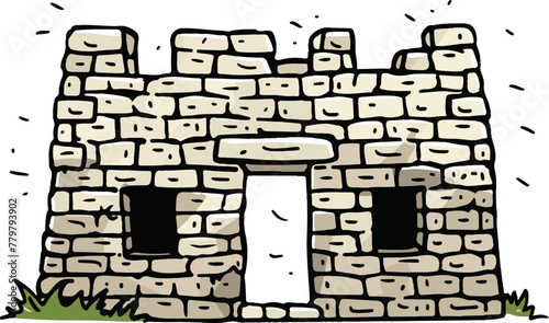 A simple flat illustration of the historic ruins of Panamá Viejo