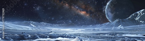 Stellar journey to Ganymede icy landscapes under a starlit sky photo