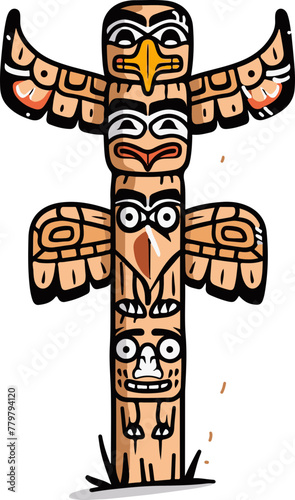 A simple flat illustration of a totem pole with traditional Tlingit design