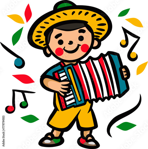 A simple flat illustration of a traditional Vallenato musician playing the accordion