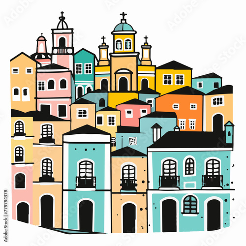 A simple flat illustration of the historic Pelourinho district in Salvador, Bahia