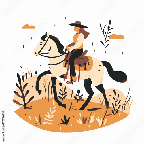 A simple flat illustration of a gaucho riding a horse in the Pampas grasslands