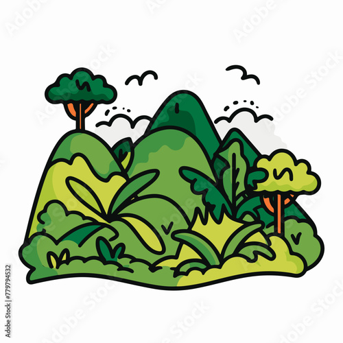 A simple flat illustration of the Madidi National Park, one of the most biodiverse areas in the world