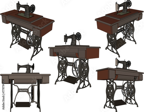 vector design sketch illustration of old classic vintage sewing machine