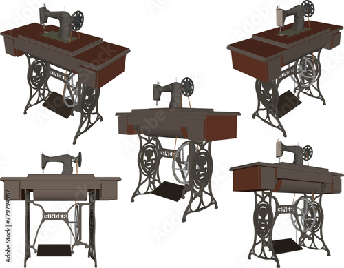 vector design sketch illustration of old classic vintage sewing machine